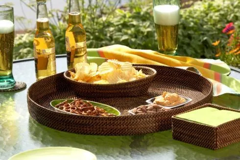 Calaisio Serving Trays Handwoven Round Ottoman and Coffee Table Tray at Galleria Riverside