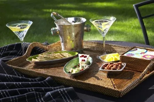 Calaisio Serving Trays Handwoven Rectangular Cocktail Serving Tray with Handles at Galleria Riverside