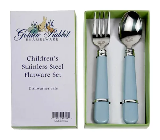 Golden Rabbit Child Sets Flatware Sets Pastel Blue Flatware Set at Galleria Riverside