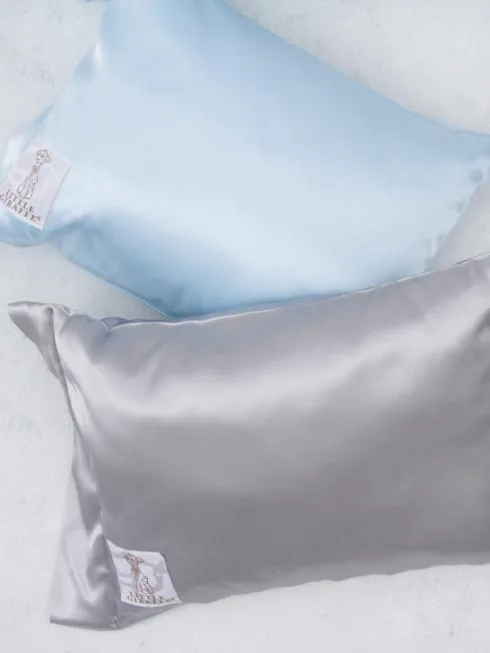 Little Giraffe Luxe Satin Pillow in Silver at Galleria Riverside