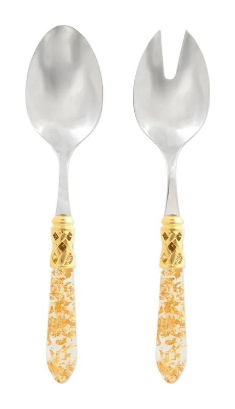 VIETRI Aladdin Brilliant Brilliant Gold Fleck Salad Server Set at Galleria Riverside