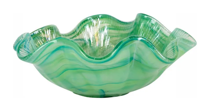 VIETRI Onda Glass Green Ruffled Round Bowl at Galleria Riverside