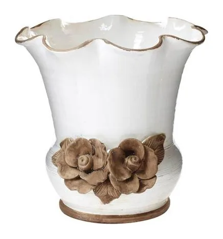 VIETRI Rustic Garden White Scalloped Planter w/ Flowers at Galleria Riverside
