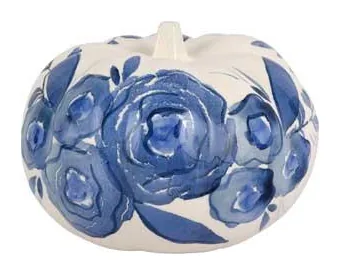 Viva by Vietri Blue Camellia Small Figural Pumpkin at Galleria Riverside